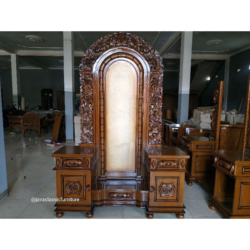 MEJA RIAS RAHWANA MAWAR UKIR JUMBO MEWAH TOLET MAKE UP ARTIS NATURAL RAJA BAHAN KAYU JATI SUDAH DILENGKAPI KACA-1