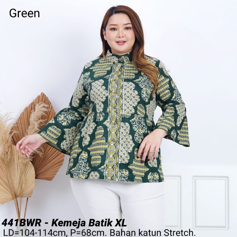 BIGSIZE BLOUSE LADY BATIK JUMBO XL ATASAN KERJA KANTOR WANITA MURAH BAJU CEWEK ETNIK 441