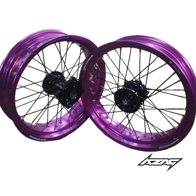 VELG SET SUPERMOTO KAWASAKI KLX 150 RING SCARLET UNGU 17 TROMOL CNC SCARLET UNGU