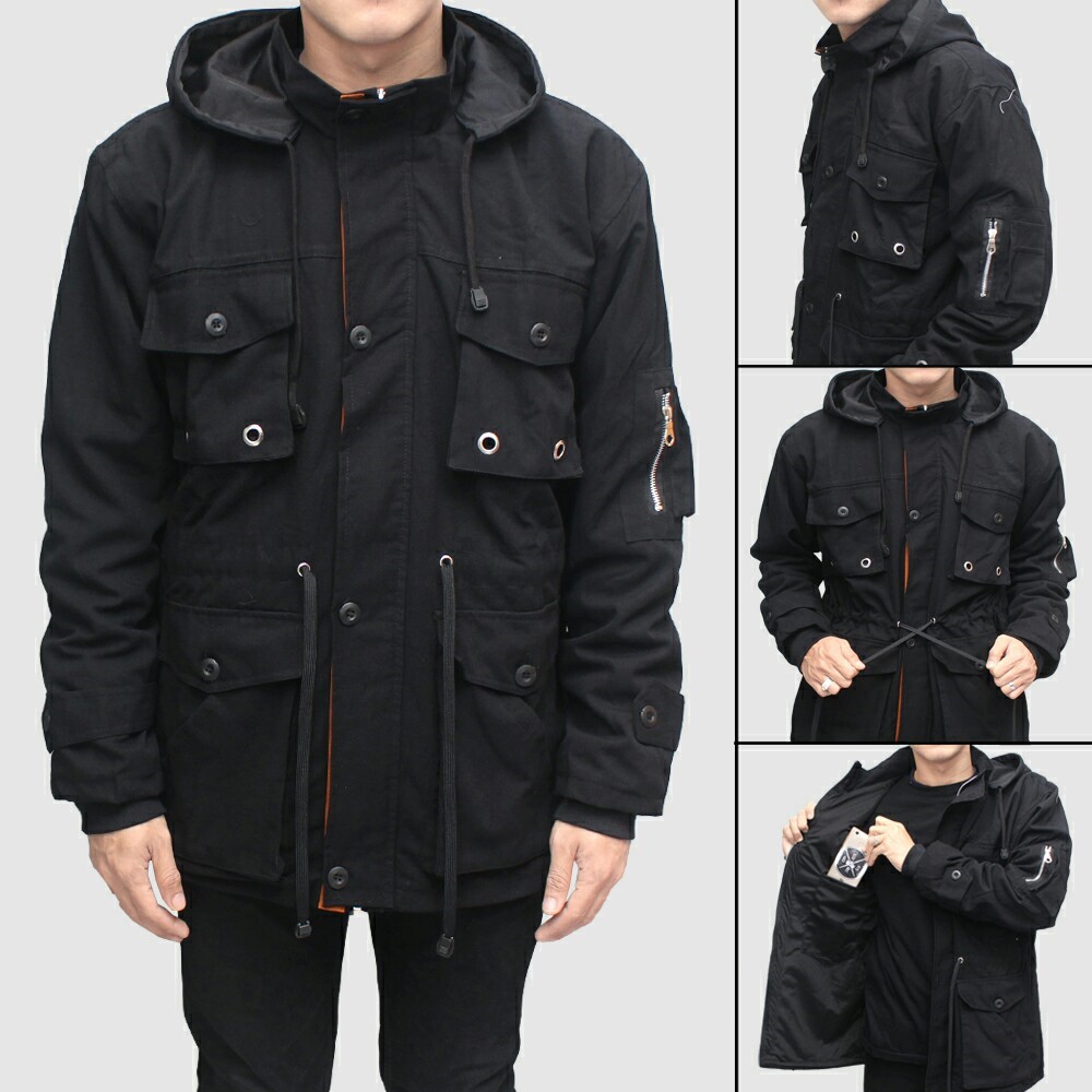 Jaket Parka Jumbo Canvas BGSR Pria Premium Pocket Series - Hitam