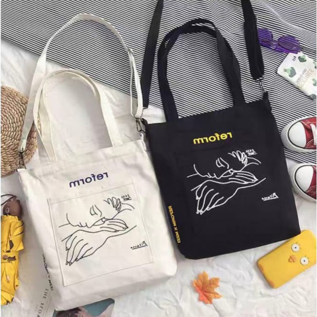 Twenty Bag - Tas Tote Bag Wanita Resleting Terbaru 2022 Aesthetic Kekinian Motif Carakter REFORM Korea Style Multifungsi