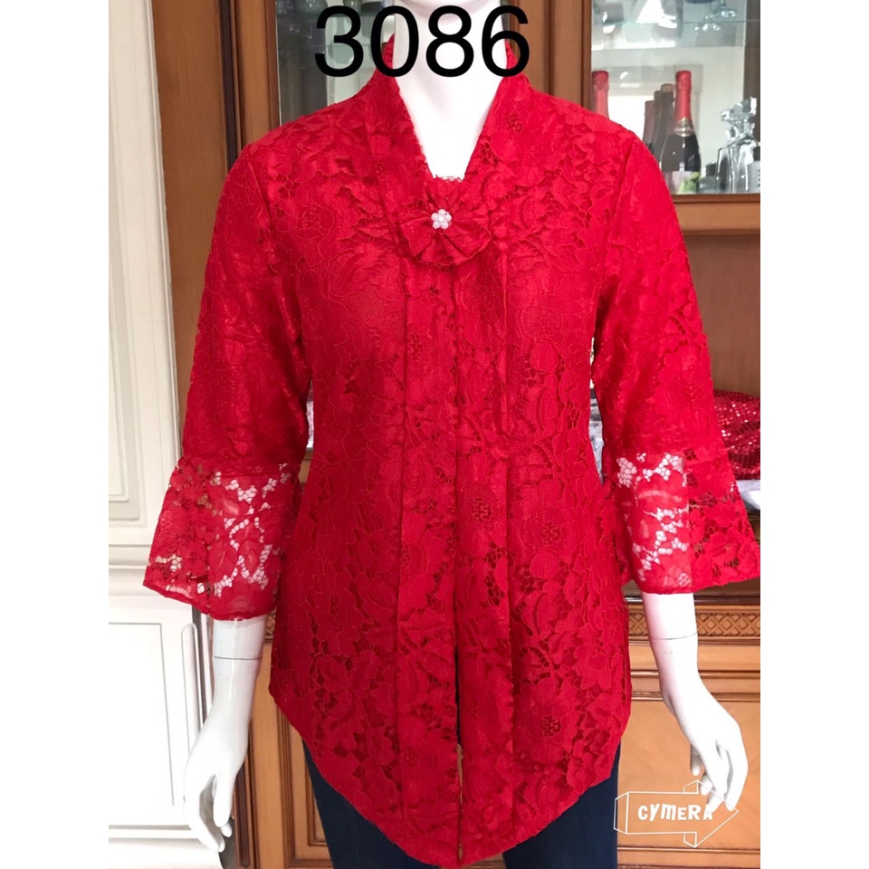 Atasan Kebaya Melina full brukat plus bros kebaya brukat modern 2022/kebaya modern/kebaya pesta