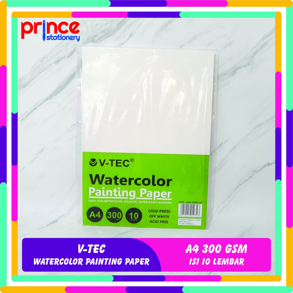 

V-TEC WATERCOLOR PAPER A4 300 GSM COLD PRESS ISI 10 LEMBAR