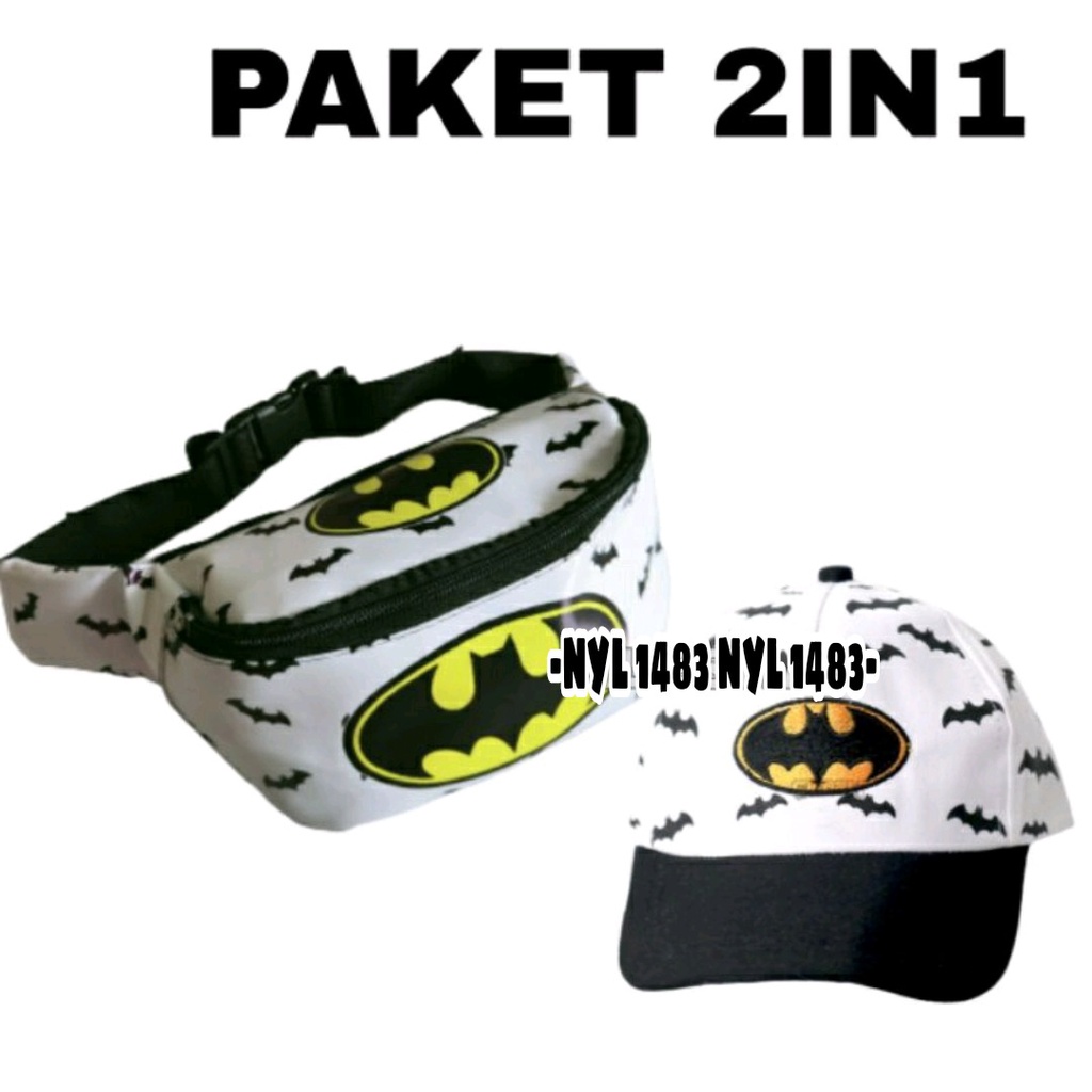 Waist bag anak laki-laki karakter superhero 2in1 - tas + topi