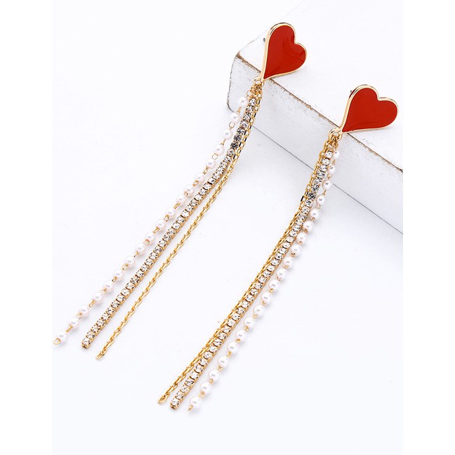 LRC Anting Tusuk Fashion Gold S925 Silver Needle Dripping Peach Heart Tassel Earrings F67613