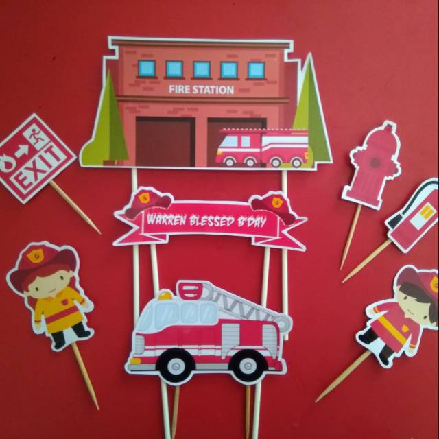 topper hiasan  kue  tema firefighter fireman petugas 