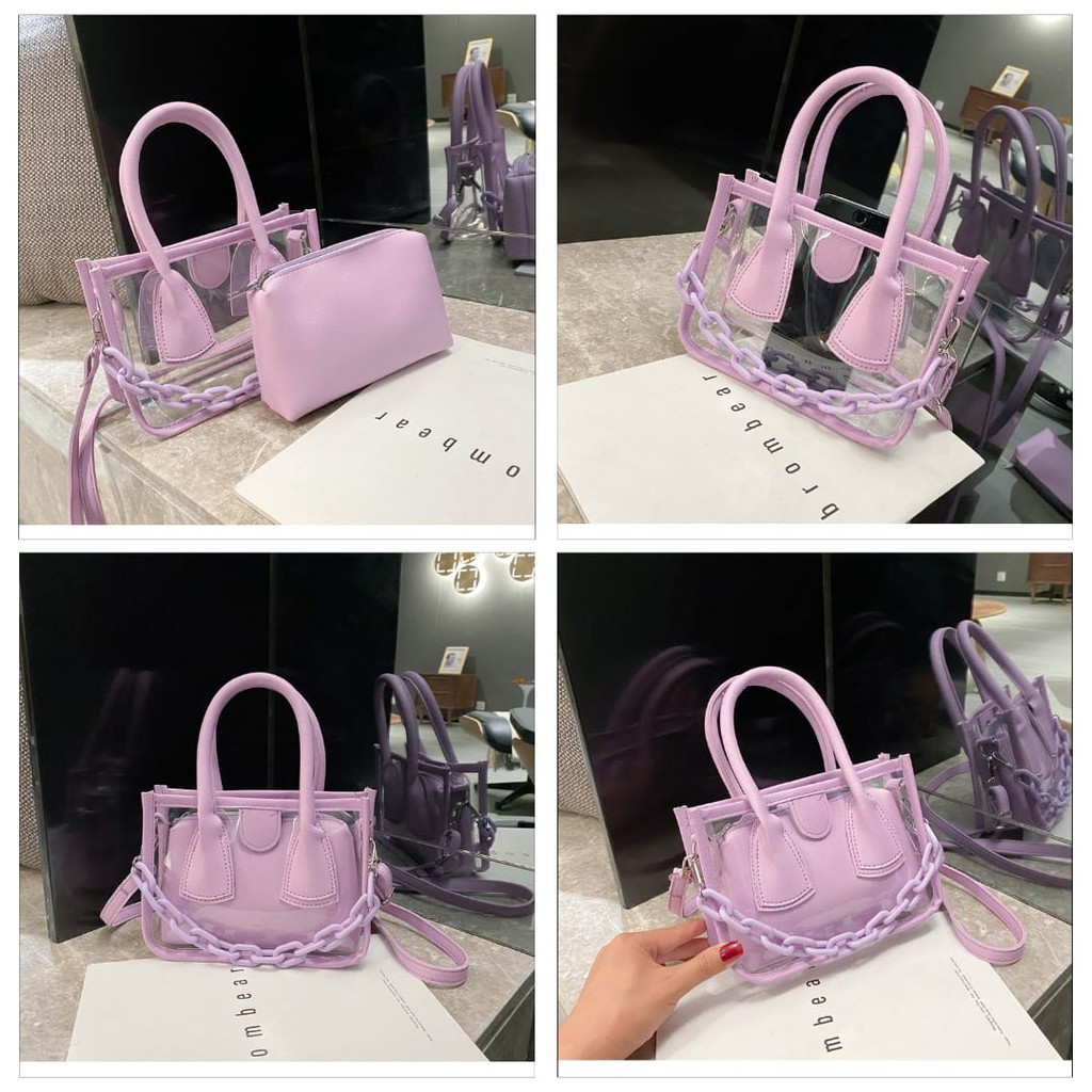 TAS SELEMPANG WANITA KEKINIAN TRANSPARAN BENING EUGENE FASHION KOREA SLING BAG TERMURAH IMPORT BATAM