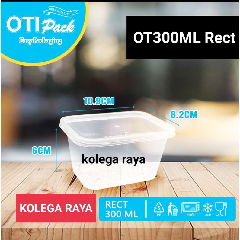 Thinwall Plastik FoodGrade Kotak Persegi Rectangle OT 300ML Isi 25PCS