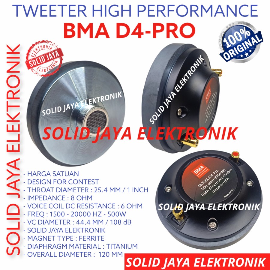 TWEETER BMA D4 PRO 500W PROFESIONAL DRIVER TWEETER BMA D-4 PRO D 4 PRO 500 W TWITER TWITTER TWETER TWITEER BALAP KONTEST CONTEST AUDIO HIGH HI BMA ORI ASLI ORIGINAL