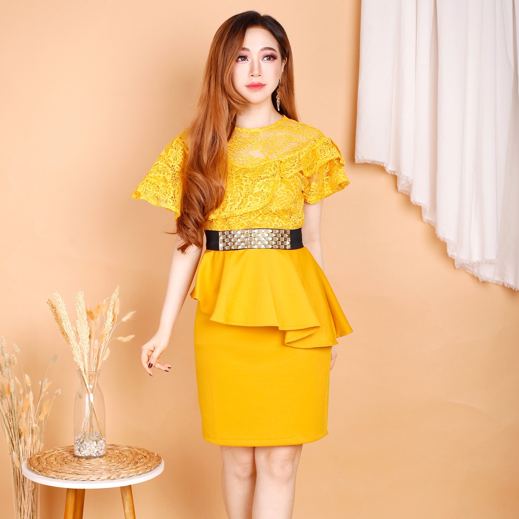 Kathryn collection # 113,  dres span scuba import premium kombinasi brukat gliter free belt