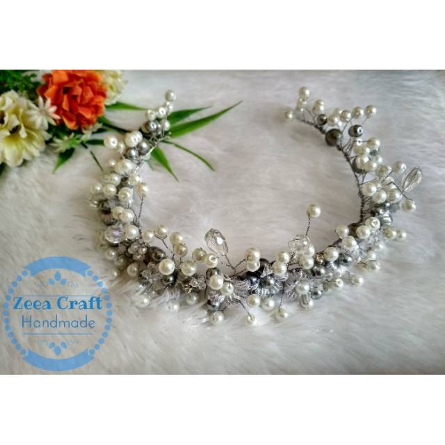 Headpiece mutiara salju silver / Headpiece pengantin / Headpiece wedding / Headpiece hijab