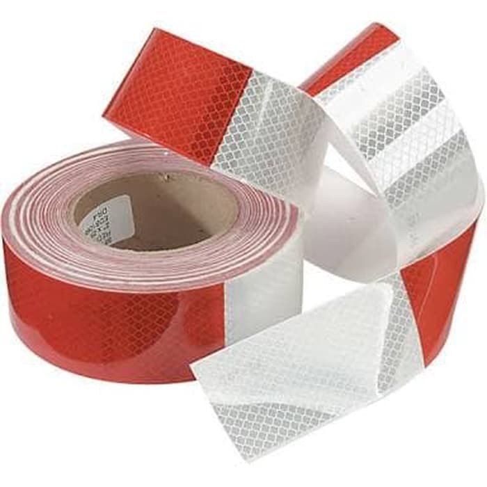 

STICKER REFLECTIVE WARNING TAPE VINYL MERAH PUTIH 45 METER TERBAIK