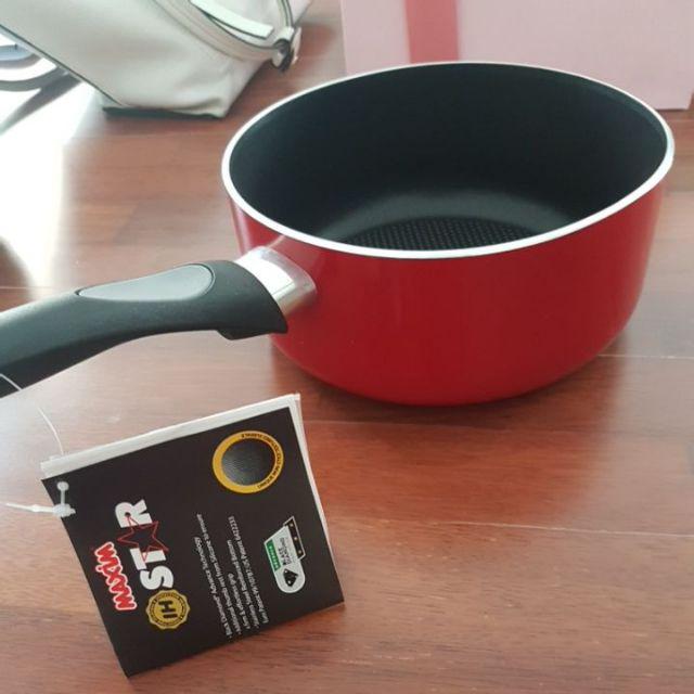 Maxim Ih Star Green Panci Teflon Induksi Anti Lengket 18cm Saucepan + Tutup Kaca