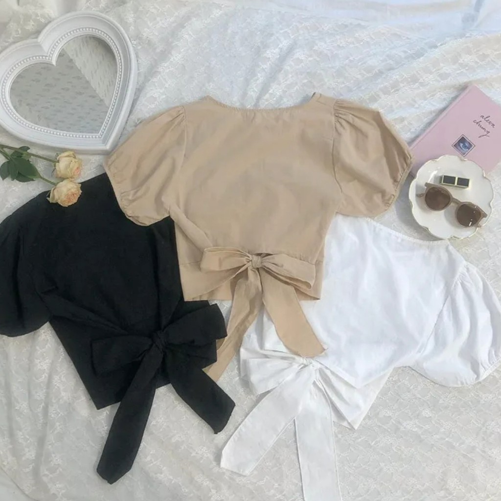 [uwustudio] Bowie Blouse model korea vintage puff sleeve-6