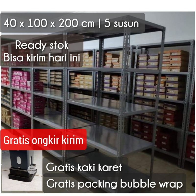 Rak besi siku 5 susun Rak gudang 40x100x200cm