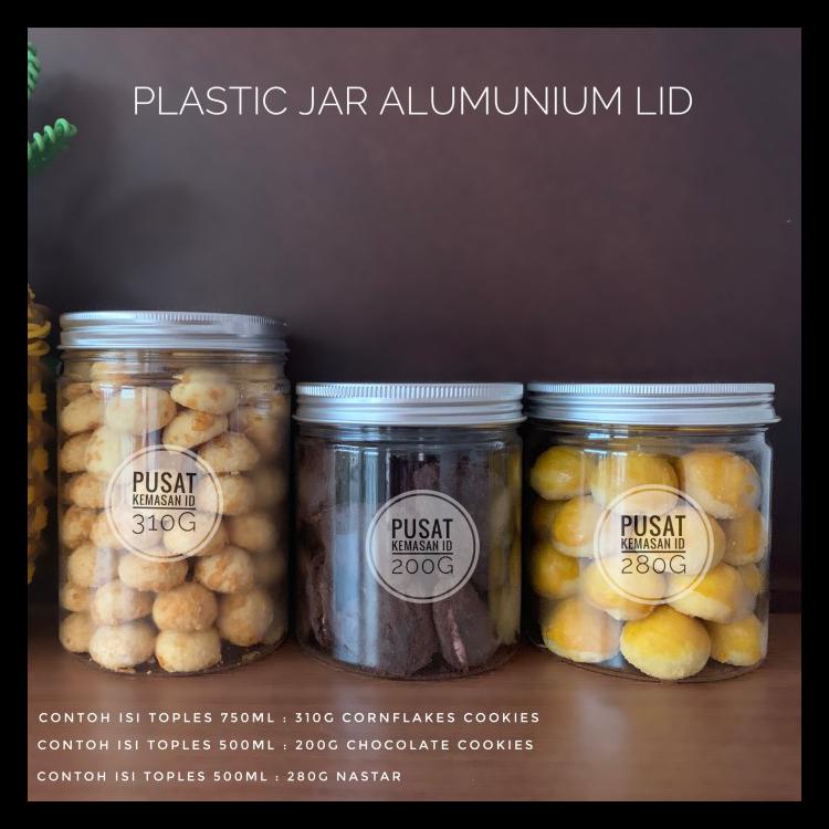 PLASTIK JAR 500ML TUTUP SILVER ALUMUNIUM / TOPLES TABUNG KUE KERING TERLARIS