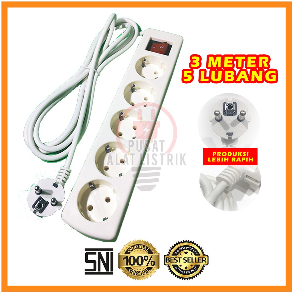 COLOKAN LISTRIK 5 LUBANG 3 METER SAKLAR STOP KONTAK TERMINAL BOX ROL KABEL 5 LUBANG 3 METER 5L 3M