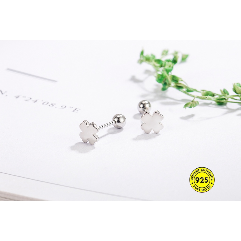 Anting Tusuk Sterling Silver 925 Desain Clover Keberuntungan Untuk Wanita