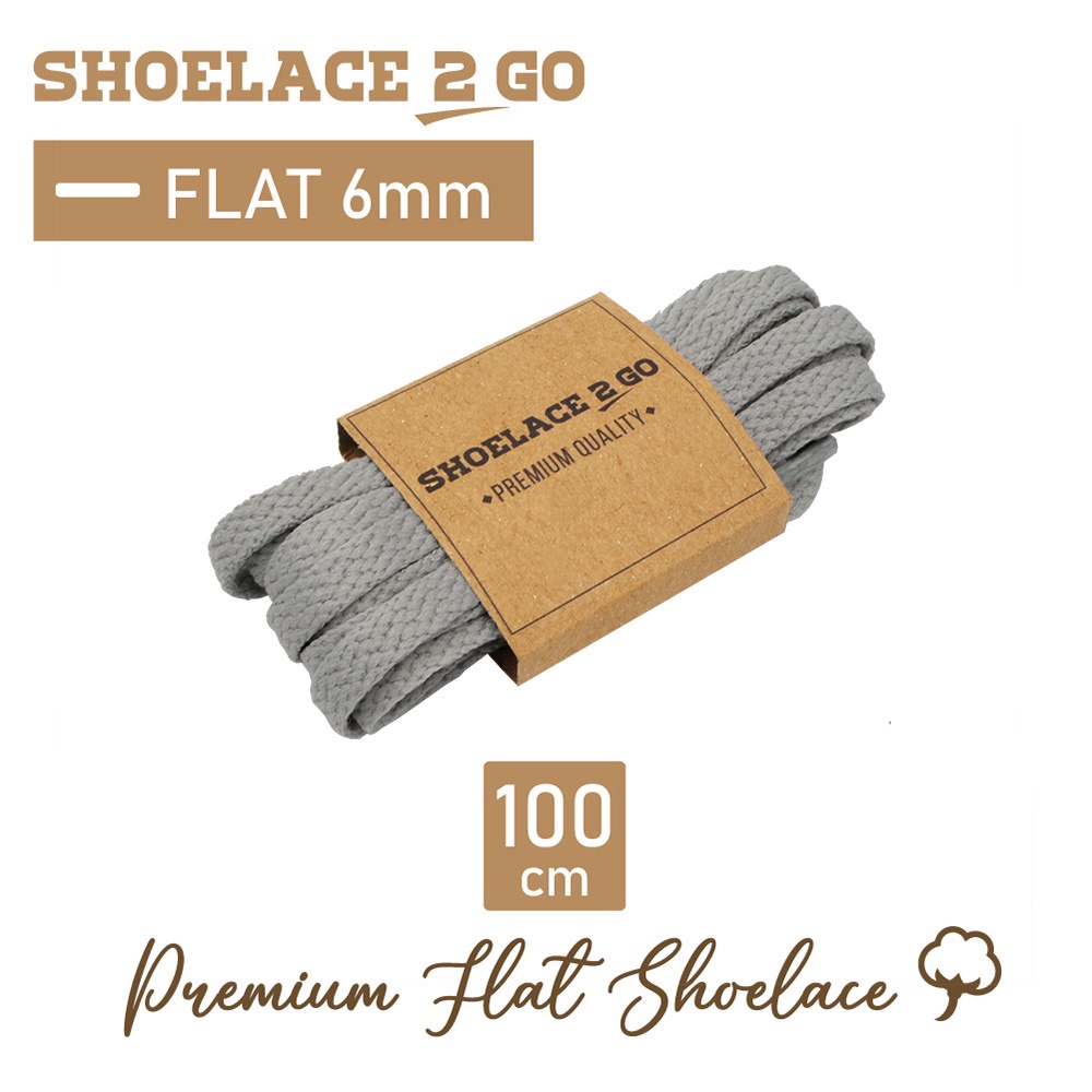 SHOELACE 2 GO PREMIUM TALI SEPATU GEPENG PIPIH FLAT E3 - LIGHT GREY - 100CM