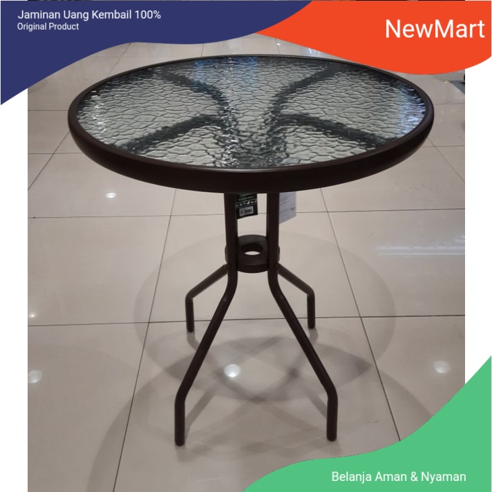 SOLEIL Meja kaca bulat kaki besi/meja teras