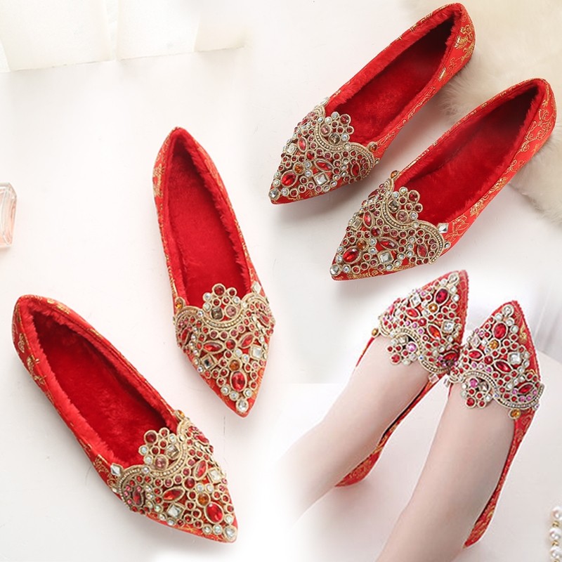 Wedding Shoe Female 2019 New Flat Red Shoes Chinese Style Xiuhe