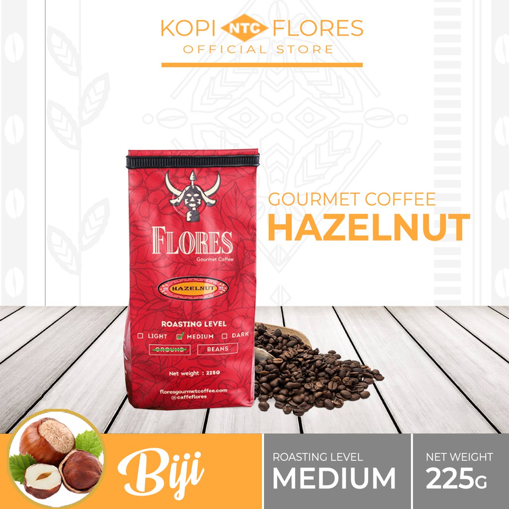 

FLORES Gourmet Coffee Hazelnut 225 Gram Kopi Biji