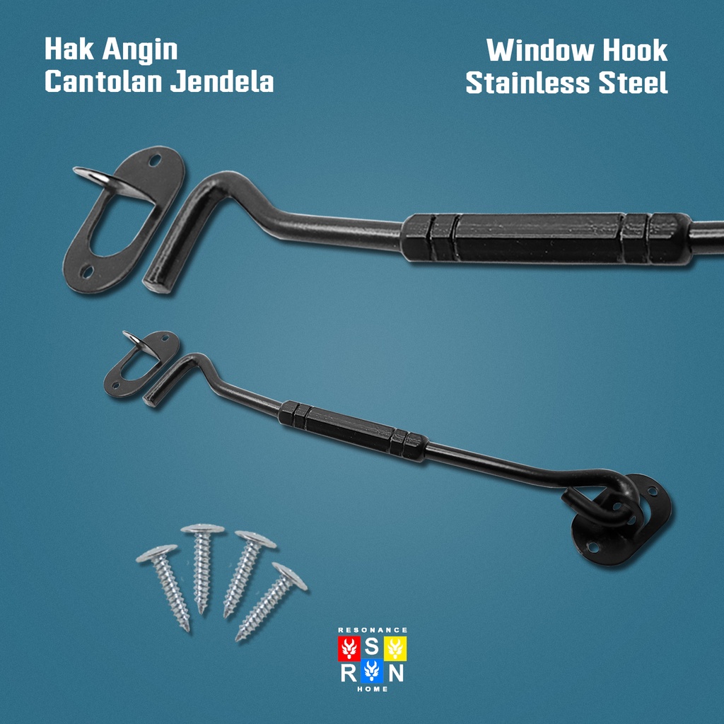 Hak Angin Segi Coating Hitam / Cantolan Penahan Jendela 8 Inch / 20cm Window Hook Resonance Home