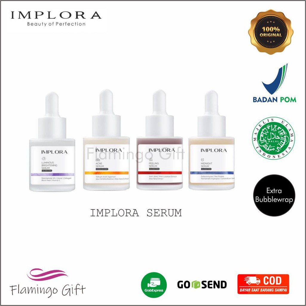 IMPLORA FACE SERUM LUMINOUS BRIGHT SERUM ACNE PEELING MIDNIGHT SERUM WAJAH IMPLORA