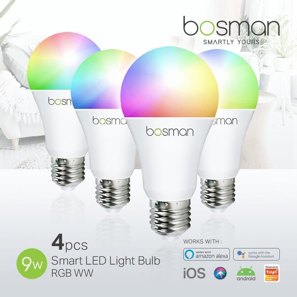 Bosman Smart LED Light Bulb 9W RGBWW 4 PCS - Bohlam Wifi Smart Home