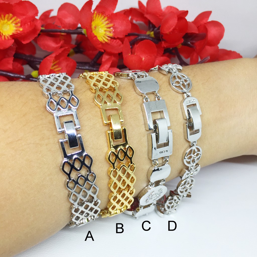 Gelang Rantai Lebar Ukir Xuping Batu Putih Lapis Emas - BB429