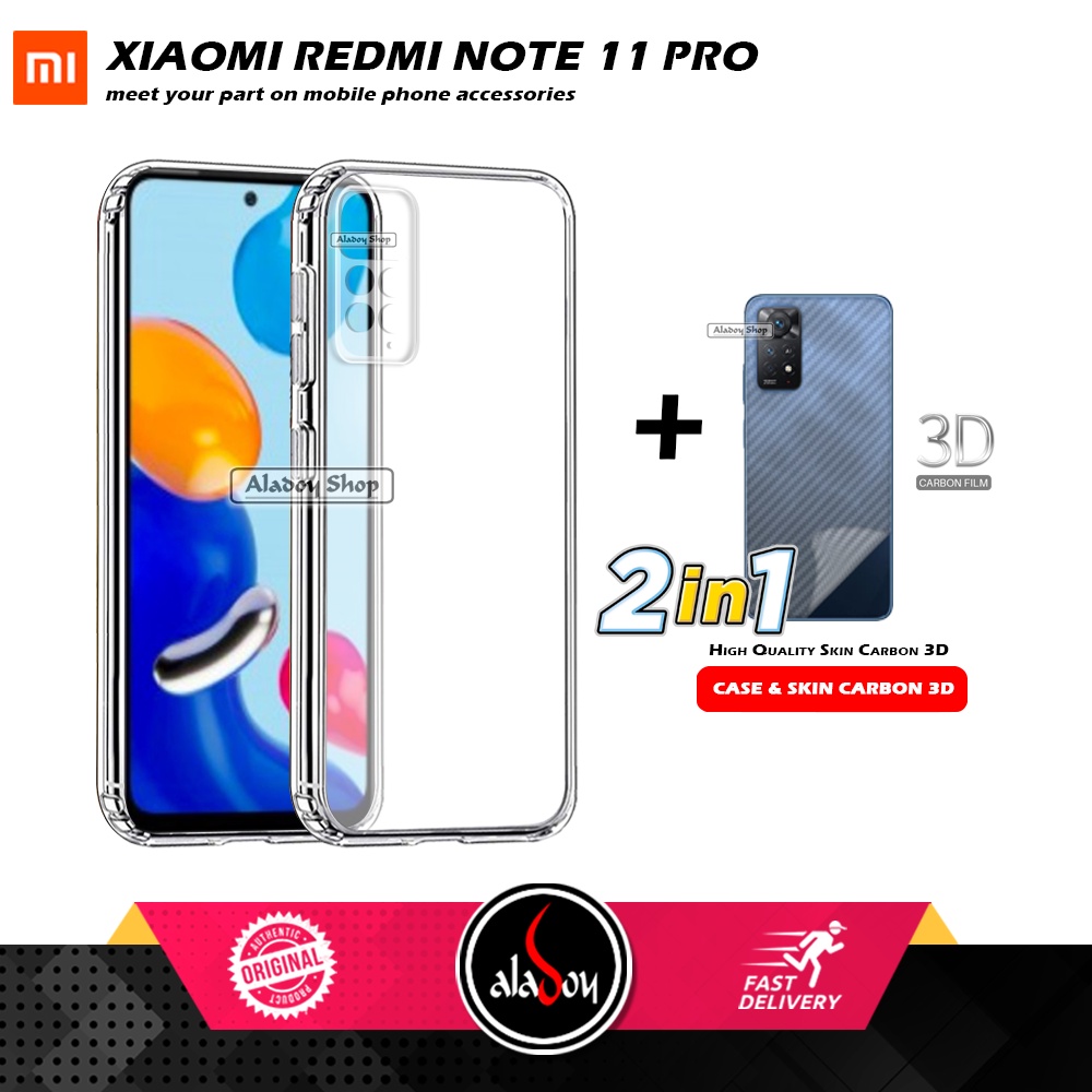 Casing Xiaomi Redmi Note 11 Pro New Case Ultrathin Premium  Softcase Clear HD + Skin Carbon 3D Film