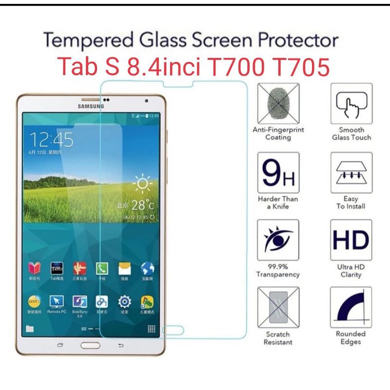 Antigores Samsung Galaxy Tab S 8.4 inci T700 T701 T705 T705C Tempered Glass Screen Guard protector TG Bening kaca Pelindung Layar Antiblue blue light