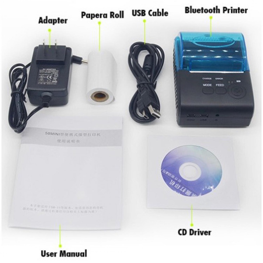 Taffware Printer Bluetooth Termal untuk Usaha kuliner jualan online cafe Warung Toko Merchant Gofood Grabfood Shopeefood Go food Grab food Shopee food Bluetooth Thermal Receipt Printer 2 Inch Wireless Portable USB Cabel POS Receipt Printer for iOS Android