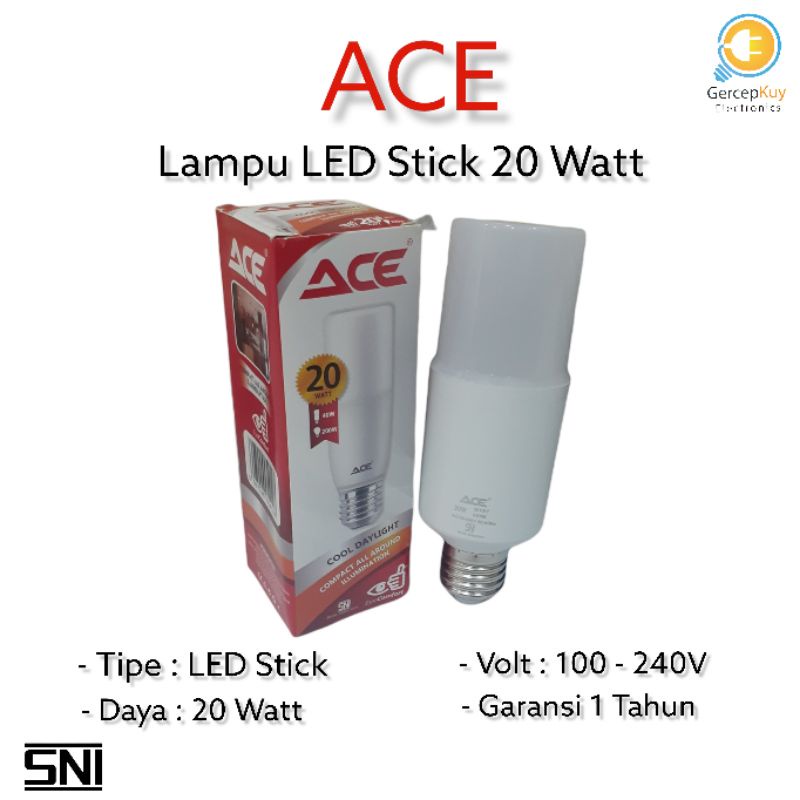 Lampu LED Stick ACE 20 Watt PUTIH E27