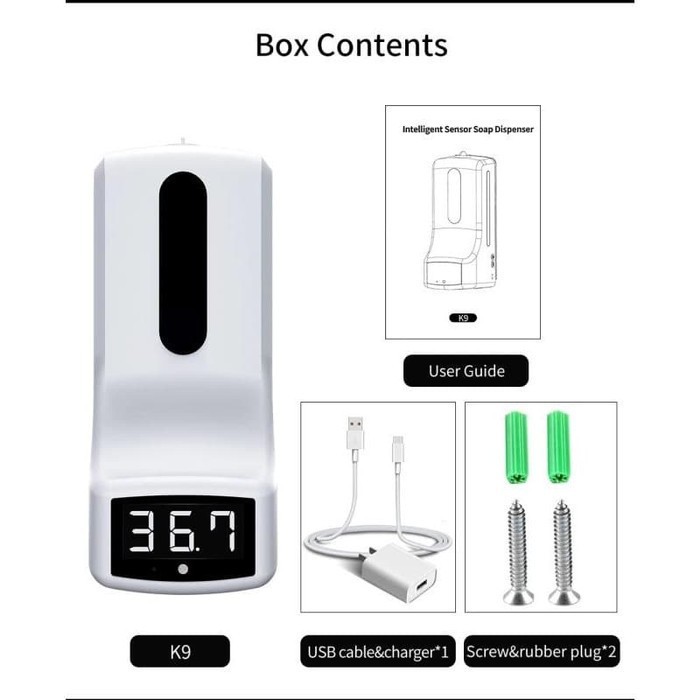 Termometer Dinding K9 plus Hand Sanitizer Dispenser Otomatis