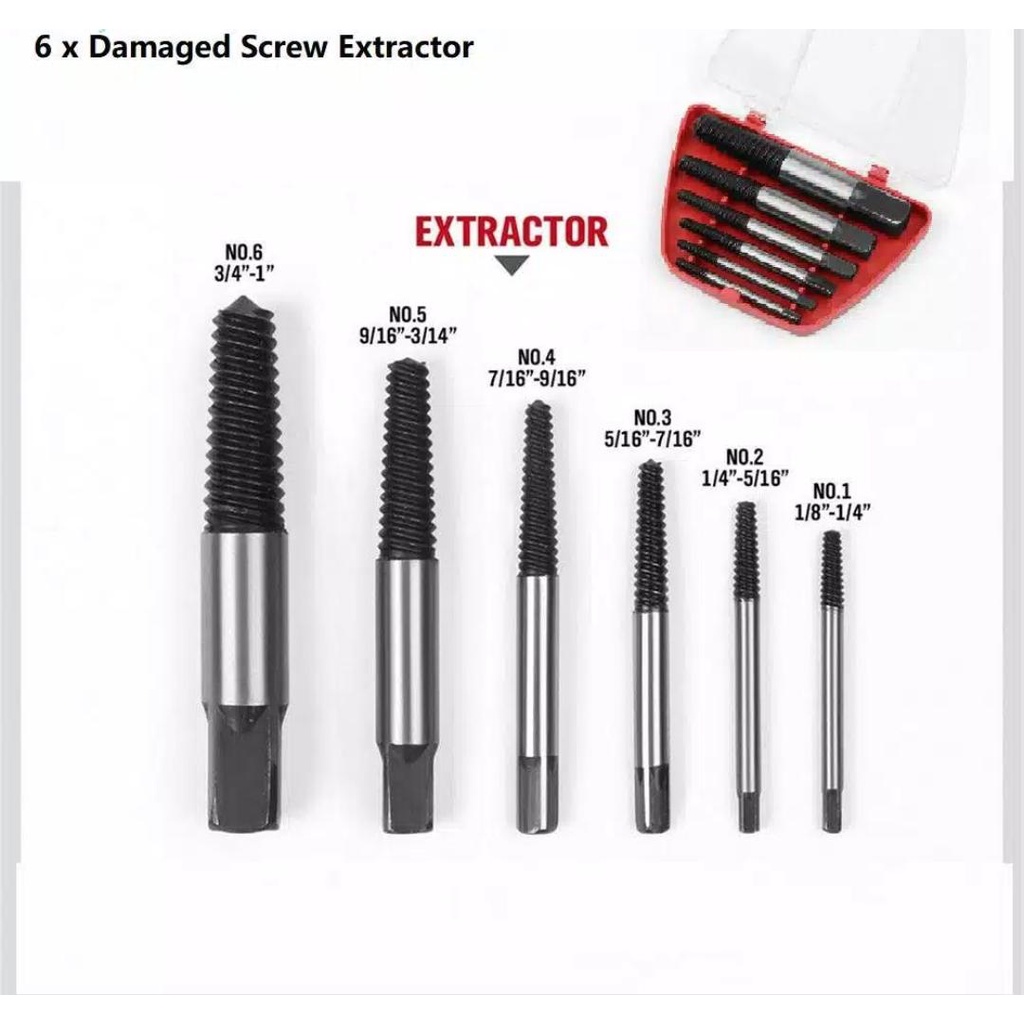 Screw Extractor Set 6 pcs - 5 Pcs Tap Balik Set - Pencabut Baut Rusak