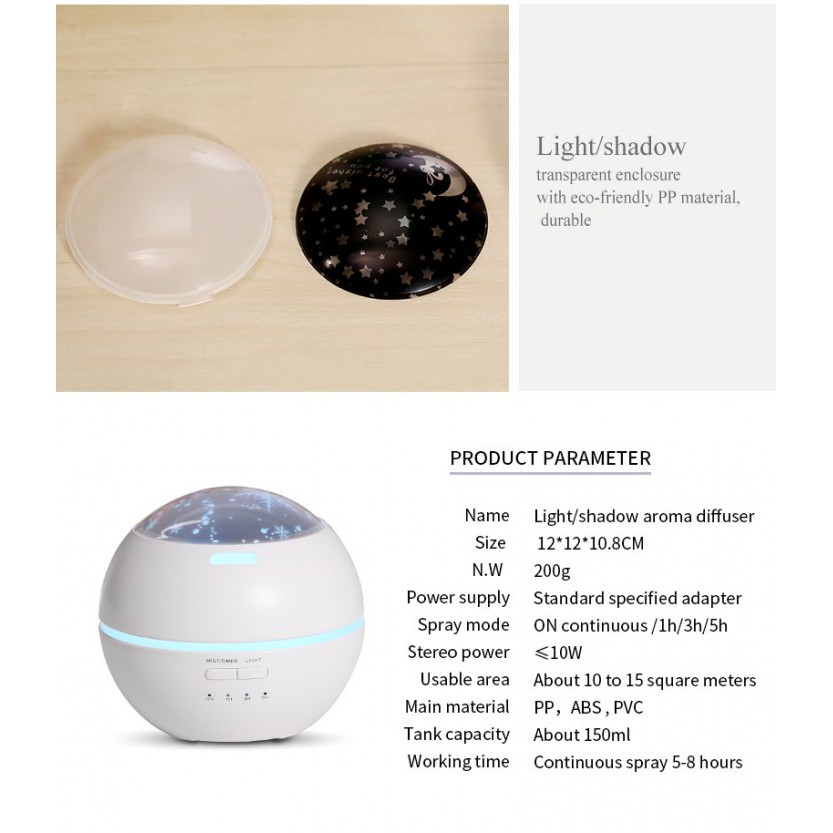 Romantic Projection Light and Shadow Humidifier 7 Colors LED - Kapasitas 150ml