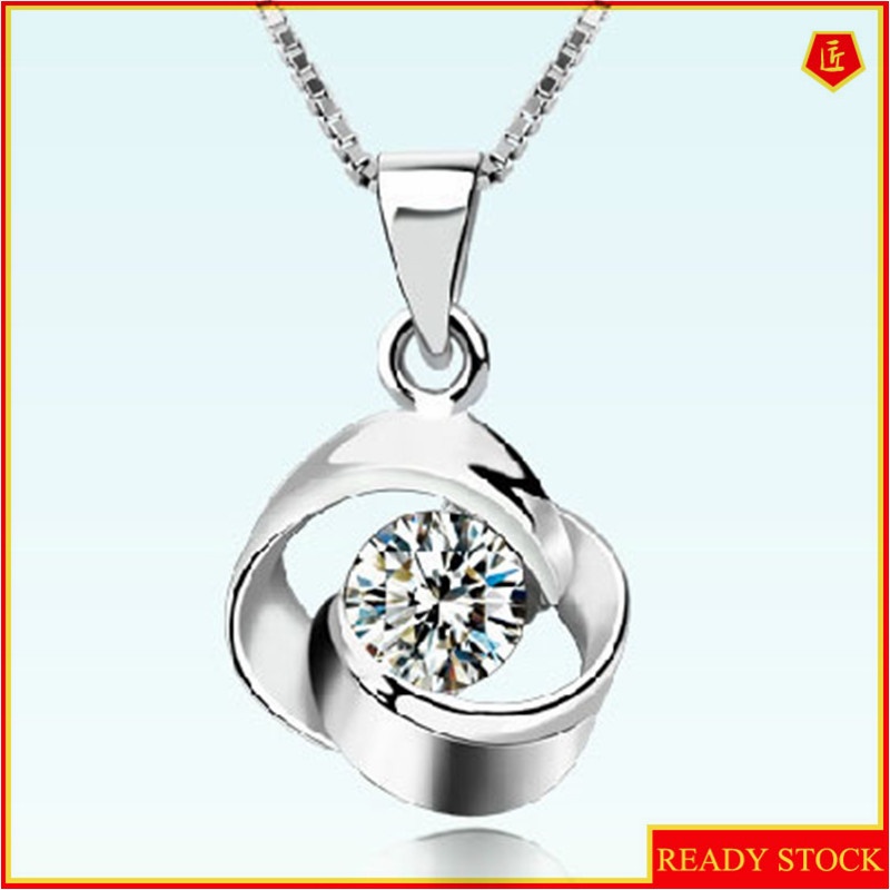 [Ready Stock]Fashion Personality Silver Plated Jeweled Pendant Simple Necklace