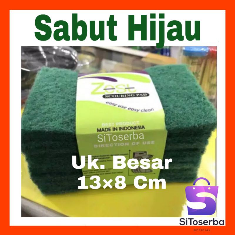 SABUT HIJAU CUCI PIRING UKURAN BESAR 13X8 CM - SPON CUCI PIRING - SABUT SPON CUCI PIRING SUSEMI 3M