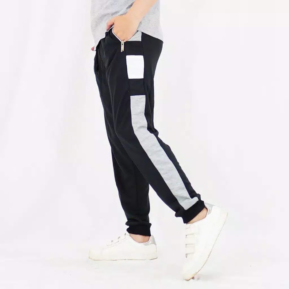 Celana Jogger Pria Hitam List Abu Erikc  - JCCollections