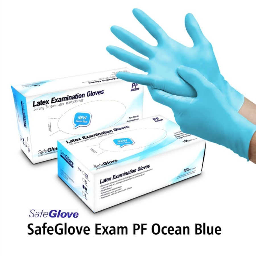 Sarung Tangan Latex SafeGlove PF Biru