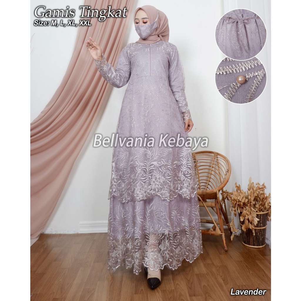 GAMIS WANITA TINGKAT BAHAN TULLE FULL FURING MOCCA DAN WARNA LAIN (FREE MASKER)