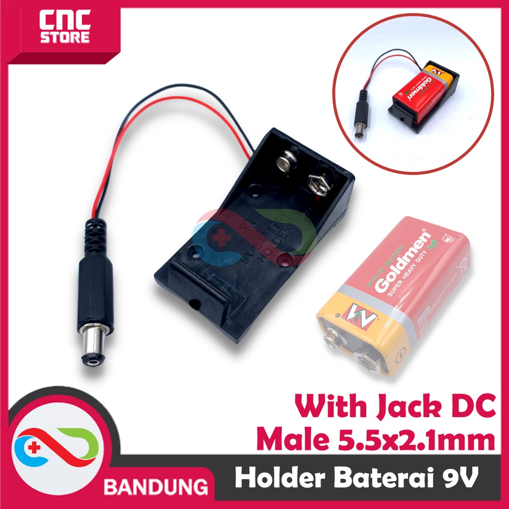 HOLDER BATERAI 9V WITH JACK DC MALE 5.5 X 2.1MM