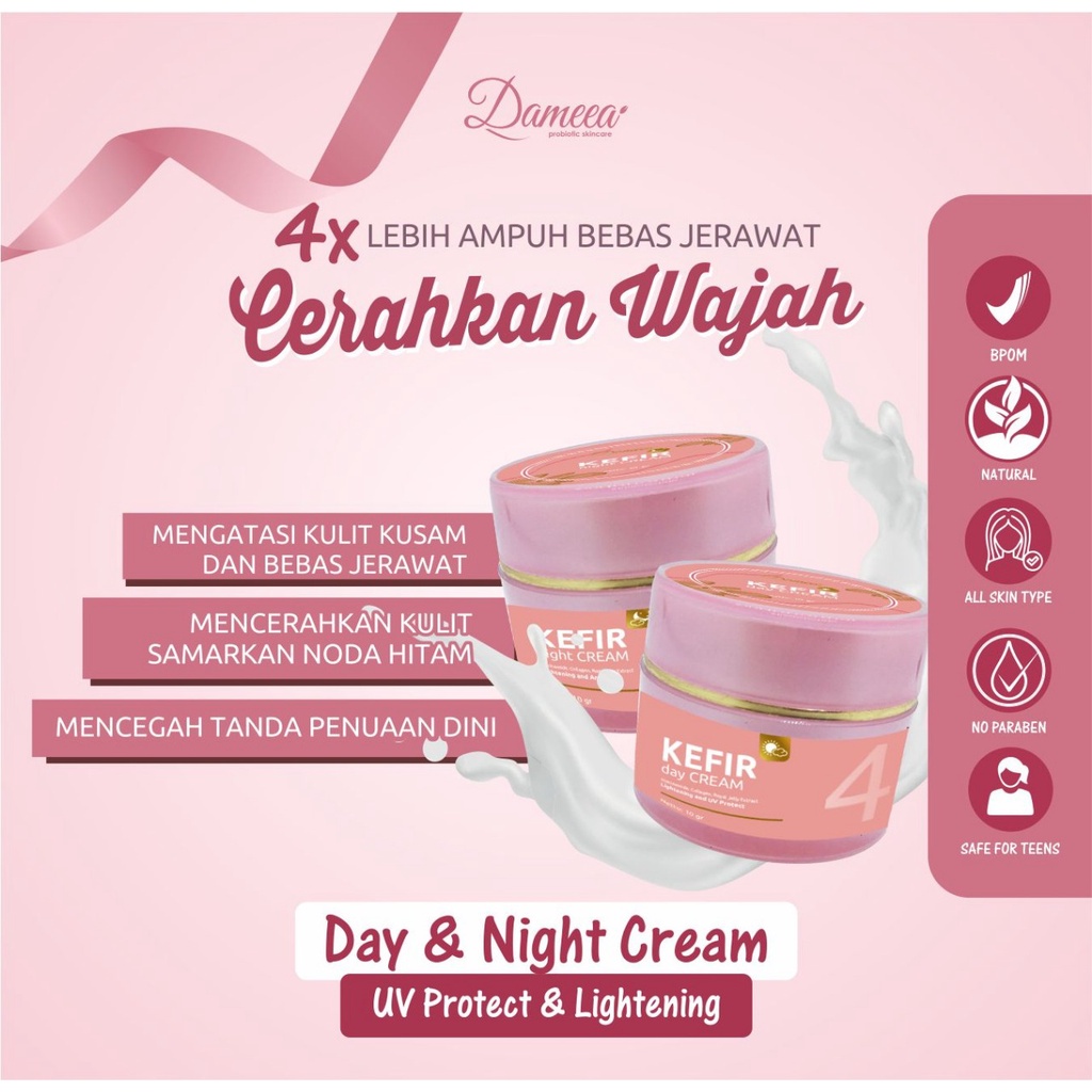 Bpom | Krim Kefir Wajah Pagi & Malam10gr |  Dameea Day SPF 25 & Night Cream Glowing Brightening | Pe