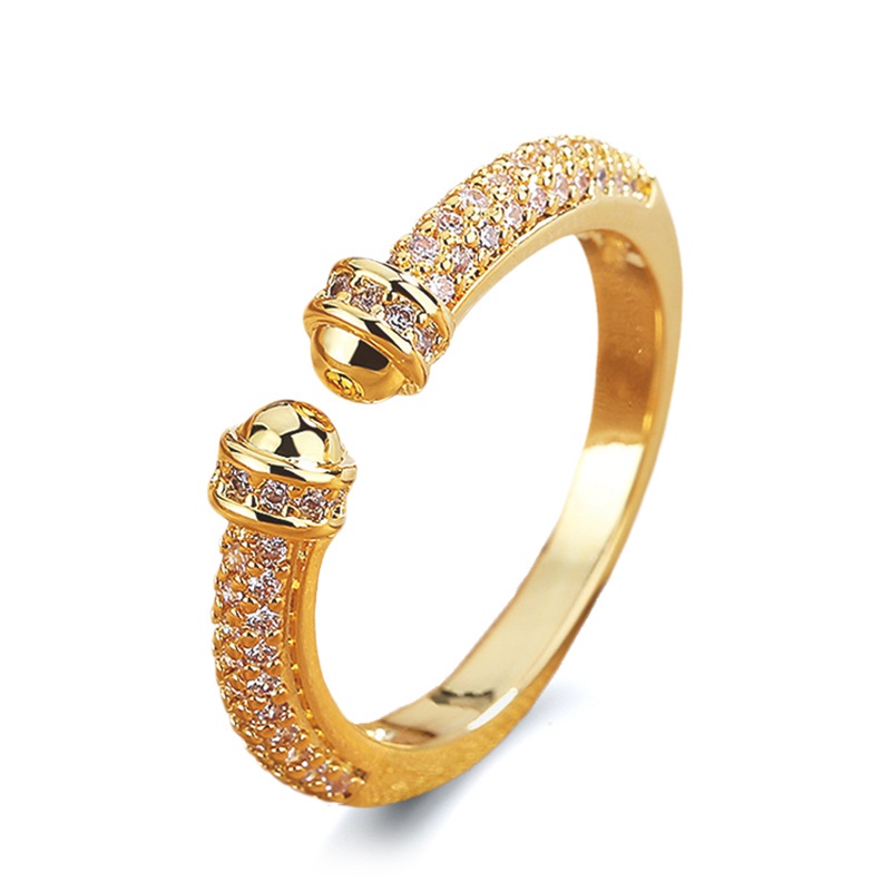 Fancyqube Cincin Model Terbuka Adjustable Bahan Metal Warna Emas Aksen Zirkon Untuk Wanita