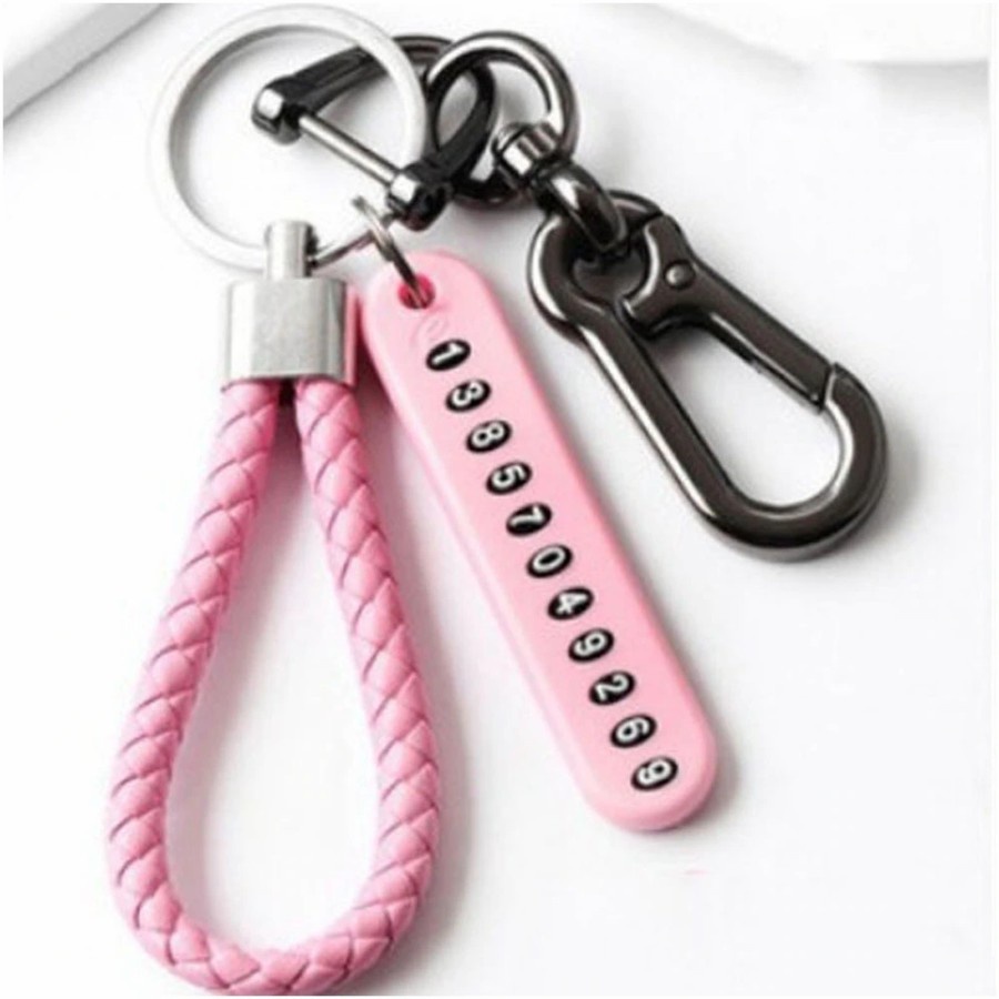 Set Gantungan Kunci Mobil Motor Tag No HP Buckle Tali Car KeyChain-7