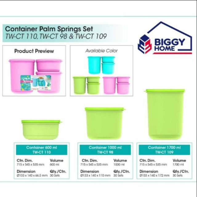 BIGGY CONTAINER PALM SPRING/TEMPAT KOTAK TOPLES PENYIMPANAN MAKANAN