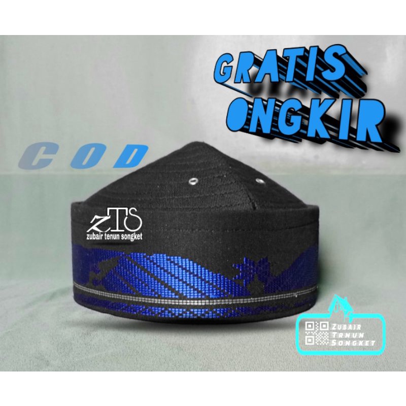 PECI SONGKOK SONGKO KOPIA KOPYA TOPI LOBE SONGKET MELAYU HITAM BIRU LIS EMAS PRIA (REAL PICTURE)