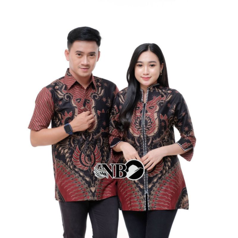 Batik Couple Pasangan Hem Dan Blouse Batik Couple Modern Terbaru Hem Batik pria Lengan pendek Blouse  Batik Wanita Terbaru Size M L XL XXL