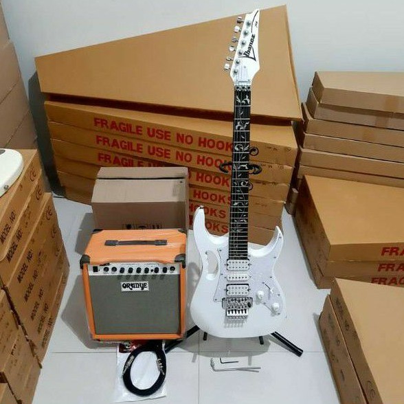 Paket lengkap mantap gitar ibanez jem flower white plus ampli dan kabel jack garansi